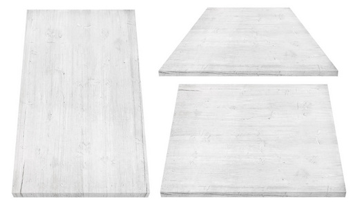 白色木墙, 桌子, 地板表面, 木质质感。对象在白色背景上被隔离