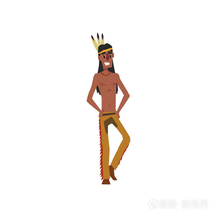 在白色背景下的传统服装矢量插图的印第安人印第安人男子