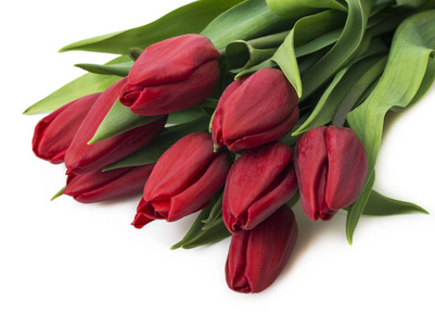 红色郁金香的花束复制空间。 春暖花开的鲜花母亲节模型情人节或结婚贺卡