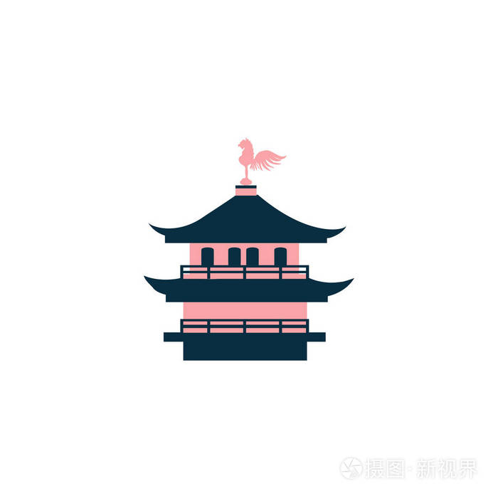 纪或 rokuon, 金色阁, 京都禅宗寺, 象征日本宝塔, 矢量插画旅游图标
