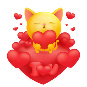 黄猫卡通 emoji 表情字捧红心照片
