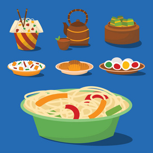 中餐传统食品菜肴美味亚洲餐中餐中餐熟矢量插画
