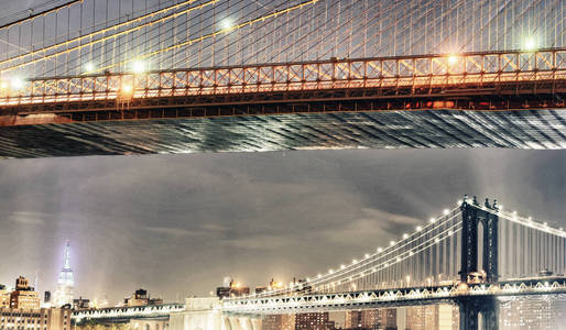 美国日落时纽约曼哈顿桥。