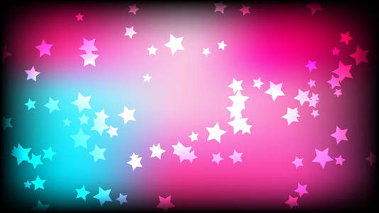 抽象空间背景。 粉红色和蓝色亮色背景上的多色星号。 矢量插图