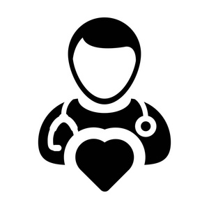 医生图标矢量心脏符号为心脏病专家男性专科医生简介头像在字形象形文字插图