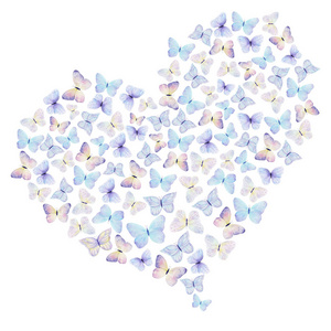 水彩手画的蝴蝶的心在白色的背景。理想的问候和爱卡, 婚礼, 包装