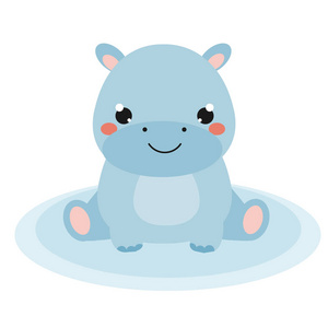 河马卡通图可爱的河马. 卡通婴儿河马. 非洲动物. 卡瓦伊风格.