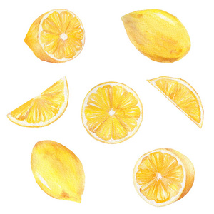 水彩手绘的柠檬收藏品。可用于印刷和装饰