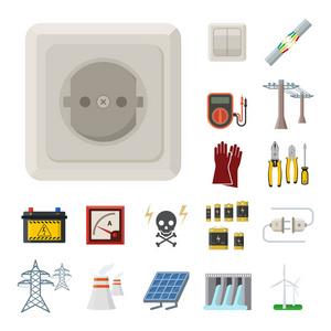 能源电力矢量电源图标电池插图工业电工电压电器厂安全插座技术