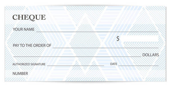 支票支票支票簿模板。 带有抽象水印的Guilloche图案。 背景纸币设计货币凭证礼品券优惠券