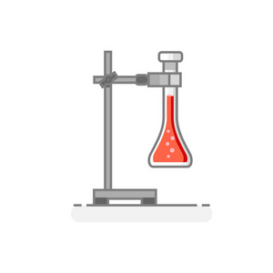 科学的通用支持与瓶含化学液体实验室材料和玻璃器皿图标13。平面设计理念。 矢量图。