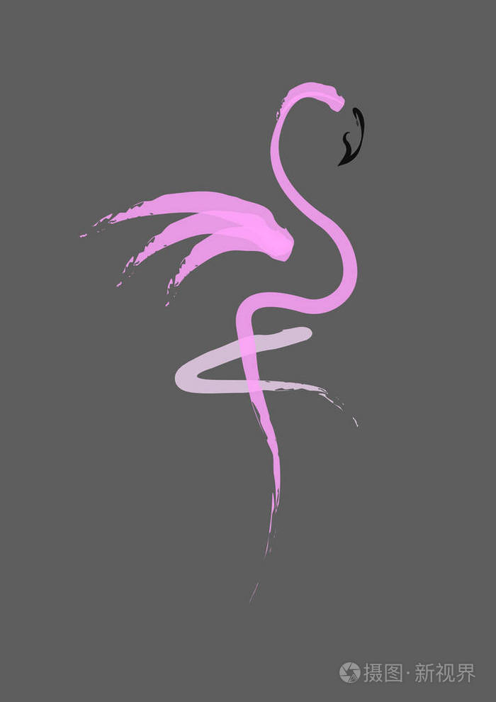 时尚的平面设计火烈鸟图标火烈鸟的矢量剪影公司标志设计孤立或灰色