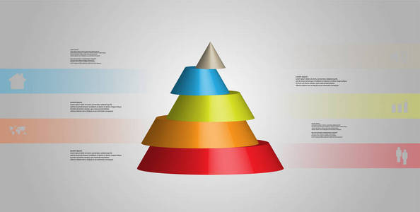 3d 插图图表模板, 带锥水平切片到五移位部件