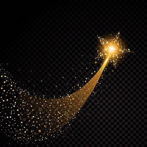 金闪闪发光螺旋星尘步道闪闪发光粒子在透明背景上.空间彗星尾巴.