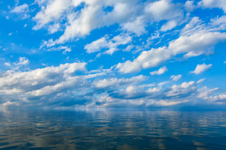 天空和云层反射在水或海洋中的背景