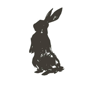 手绘矢量抽象素描图形斯堪的纳维亚墨水手绘纹理黑色 sihouette 快乐的复活节可爱简单的兔子插图问候设计元素在白色背景下隔离