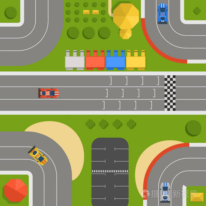 赛车运动轨迹曲线矢量.汽车运动竞赛的最高视图构造符号.