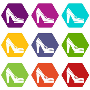 女式鞋平台图标设置彩色六面体
