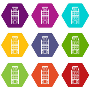 荷兰房屋图标设置彩色六面体图片