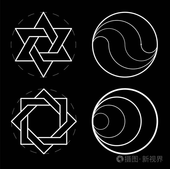 一组几何形状神的几何学黄金比例建设的数字圆形组成建设的星星矢量