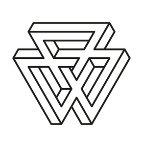 不可能的形状.视觉错觉.在白色上隔离的矢量插图.神圣的几何学.