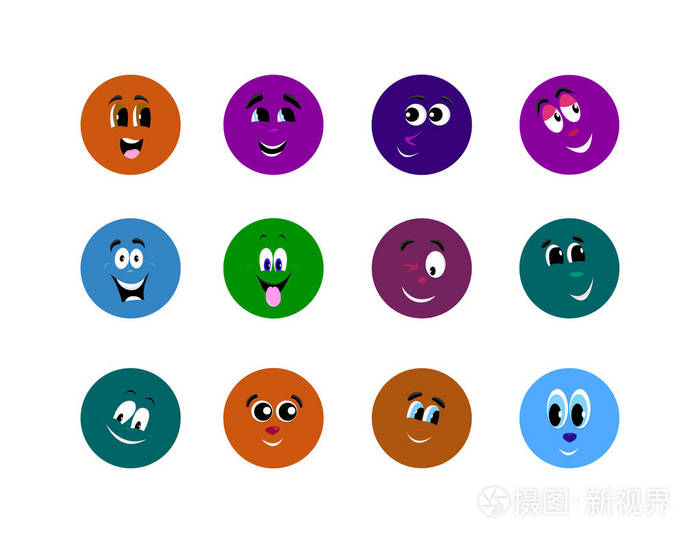 一套色彩鲜艳的正面表情符号矢量插图