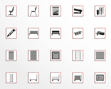 办公室对象主题上的向量图标集。