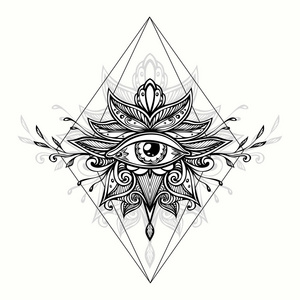 神秘学抽象的象征,所有的眼睛在博霍印度亚洲民族风格的纹身黑色在