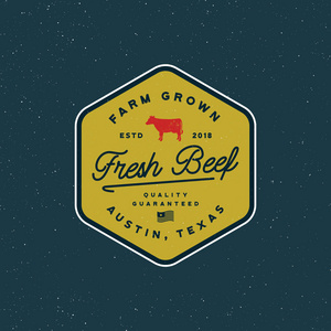 优质鲜牛肉标签。复古风格的肉类店会徽。矢量插图