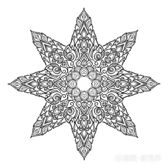 错综复杂的星形装饰品.手绘.纹身设计.在白色背景上被隔离