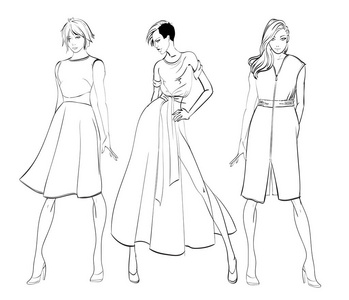 时尚女孩套装时尚的时装模特.时髦的女孩素描.套装时尚照片