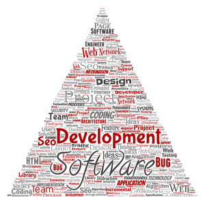 软件开发项目编码技术三角箭头云隔离白色背景