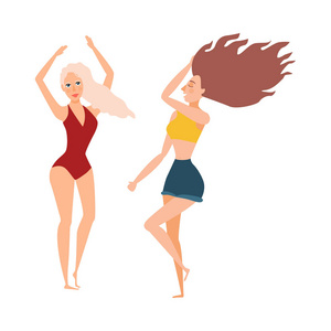 向量女孩跳舞在海滩党集合