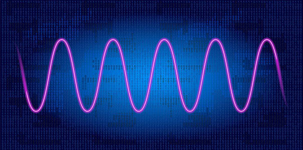 二进制码背景下的霓虹灯波形图图片