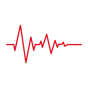 心脏脉红色线心电图矢量孤立图标白色背景。心跳心脏病医学符号或示波器图形元素