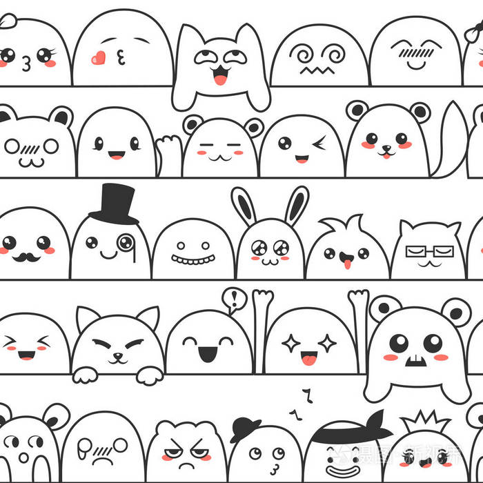 可爱的表情符号 emoji 表情手画字符.情感微笑卡通