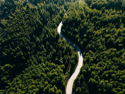 希腊绿色森林山区曲线路鸟瞰图