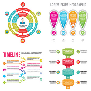 业务信息模板概念向量插图。抽象横幅集。广告宣传版面征集进行展示..时间表。编号步骤选项。平面设计要素。