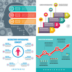 业务信息模板概念向量插图。抽象横幅集。广告宣传版面征集进行展示..编号步骤选项。人头。平面设计要素。
