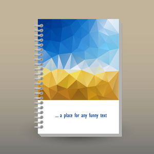 带环形螺旋粘结剂的日记本或笔记本的矢量封面. 格式 A5. 布局小册子概念蓝色天空在黄色收获着色多边形三角形样式