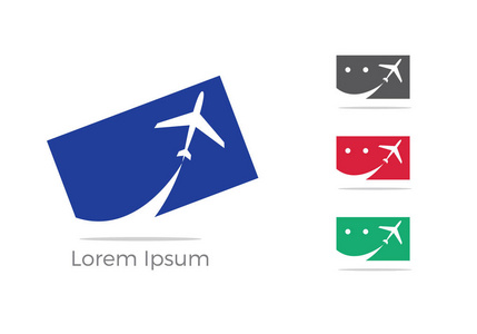 旅游标志设计假日袋和飞机图标商务旅行旅游平面矢量插图。