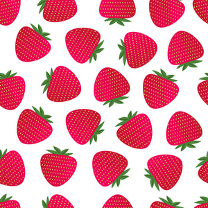 无缝可爱的彩色图案与红色草莓在白色背景。 纺织品制造等矢量图