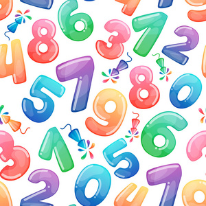 数学符号无缝模式与卡通数字和烟花无缝模式.