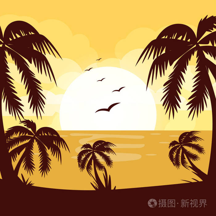 日出.海滩.手掌.海上度假