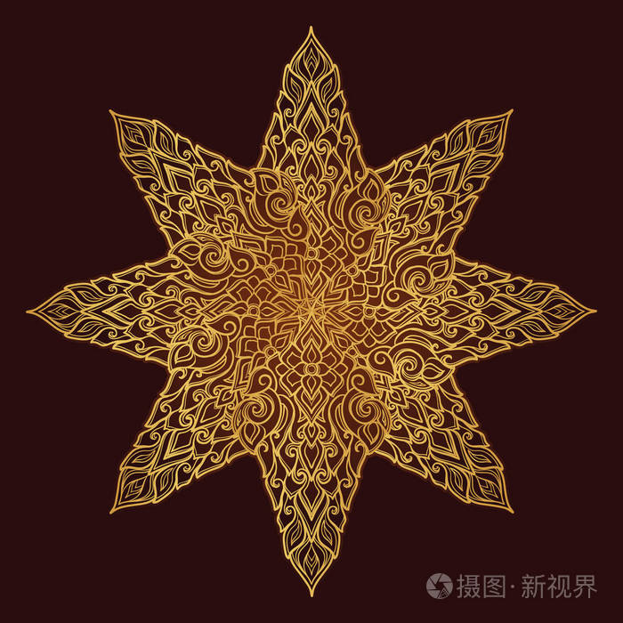 东南亚流行的装饰图案.错综复杂的星形装饰品.手绘.