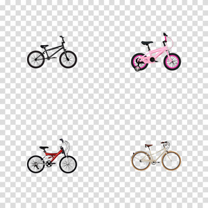 一套自行车逼真的符号与小轮车, 儿童, 复古和其他图标为您的 web 移动应用程序徽标设计