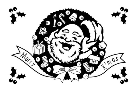 黑白插图. 圣诞快乐,新年快乐! 节日贺卡. 孤立矢量插图.照片