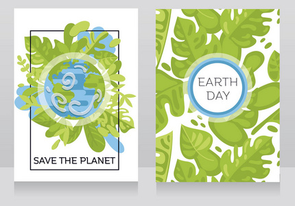 两个横幅与我们的星球在花架可以作为贺卡的地球日或作为横幅的生态组织矢量插图。