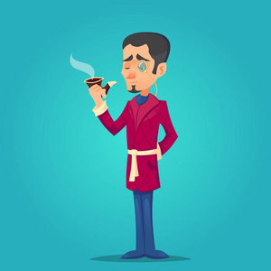 花花公子英国维多利亚绅士穿着睡衣矢量插画卡通照片