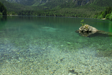 图维尔湖的春天景色，清澈的水，特伦蒂诺意大利。
